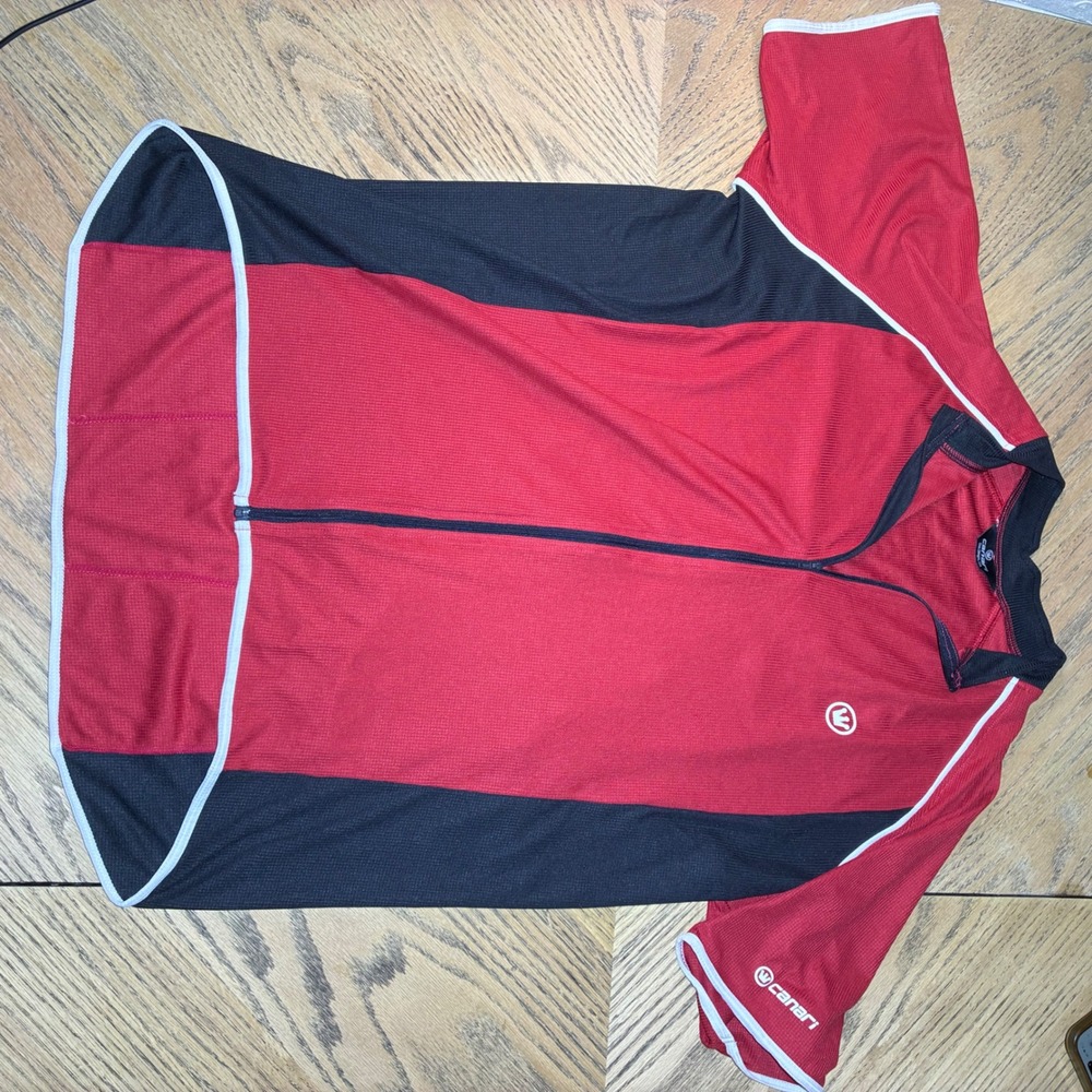 Canari Mens Cycling Jersey Red Black Short Sleeve Half Zip Bike Shirt XL